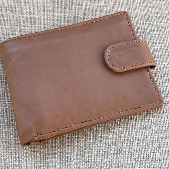 Men Wallet Billfold Handmade Genuine Leather Bifold Card Holder W/ Snap - Picture 3 of 11